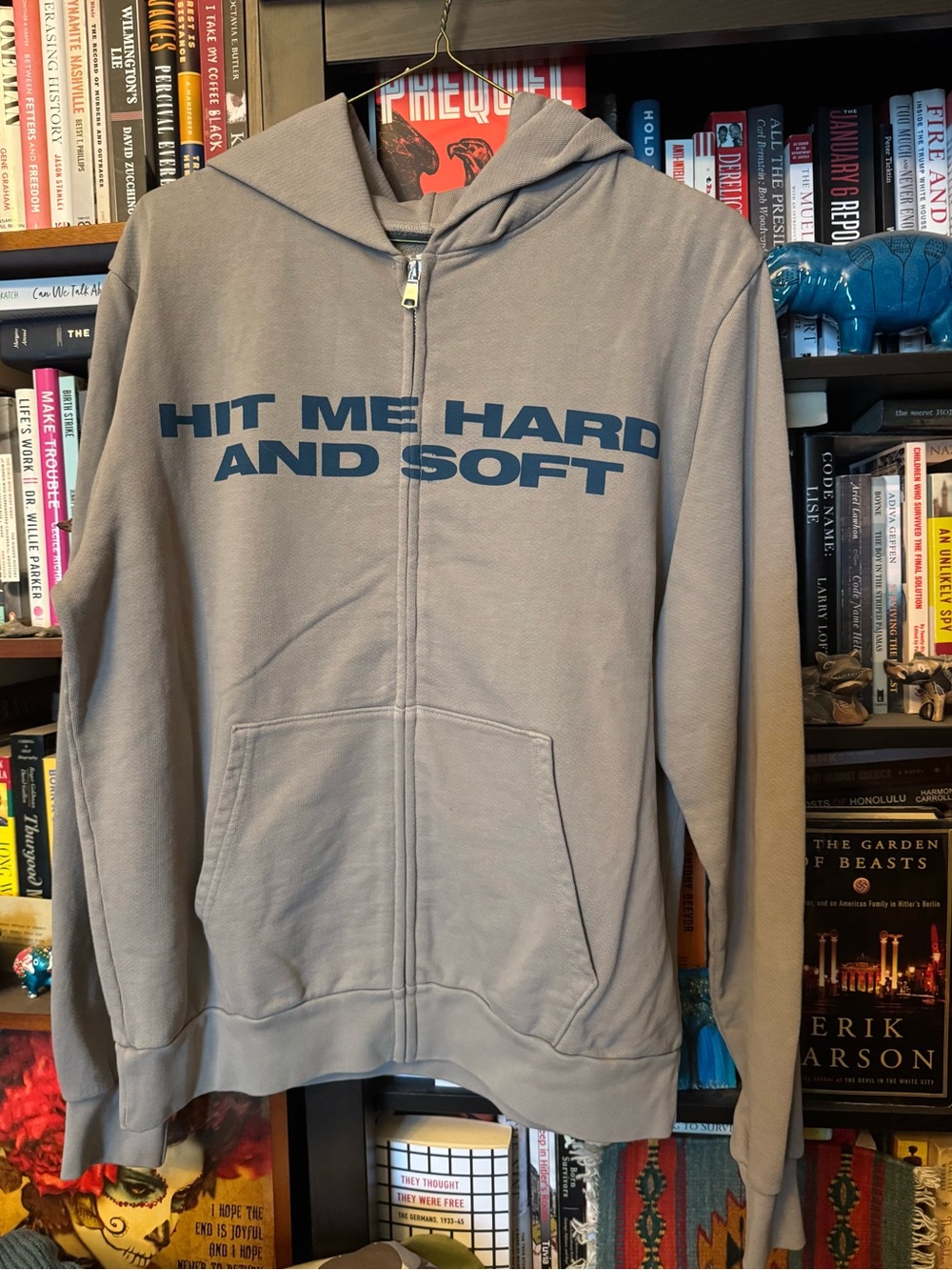 Gray Zip-Up Hoodie with 'Hit Me Hard and Soft' Graphic, Billie Eilish, size L